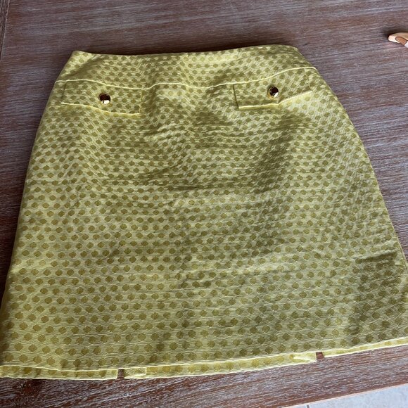 Antonio Melani Yellow Jacquard Polka Dot Pencil Skirt Size 8 - Picture 3 of 11